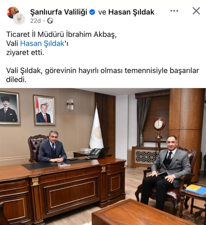 Vali Hasan Şıldak’tan Ticaret İl Müdürüne Hayırlı Olsun