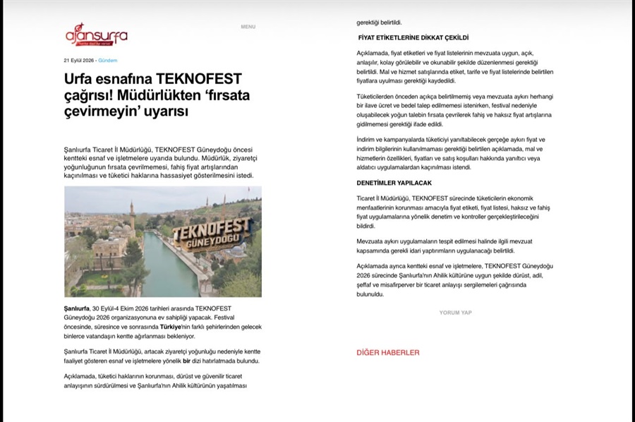 TEKNOFEST Öncesi Esnafımıza Önemli Uyarılarımız Basında Yer Aldı 
